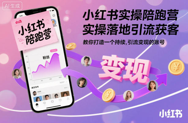 小红书实操陪跑营,实操落地引流获客,教你打造一个持续引流变现的账号-云享网创