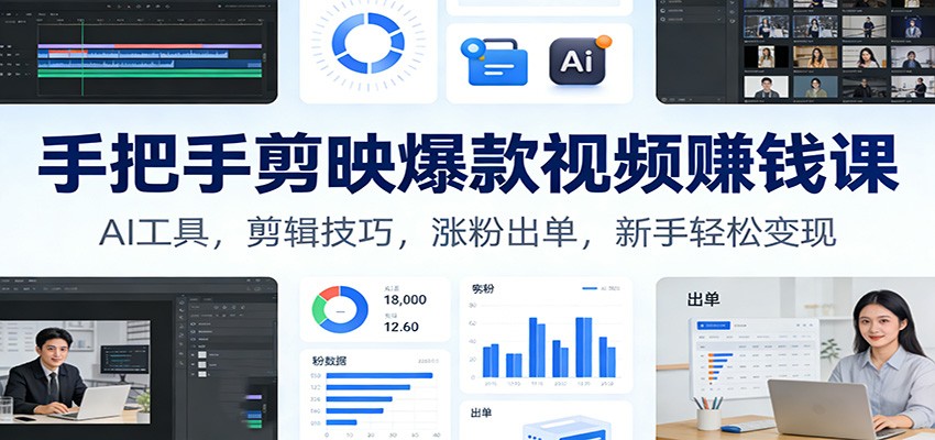 手把手剪映爆款视频赚钱课：AI工具，剪辑技巧，涨粉出单，新手轻松变现-云享网创