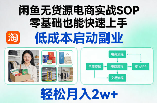闲鱼无货源电商实战SOP,零基础也能快速上手,低成本启动副业,轻松月入2w+-云享网创