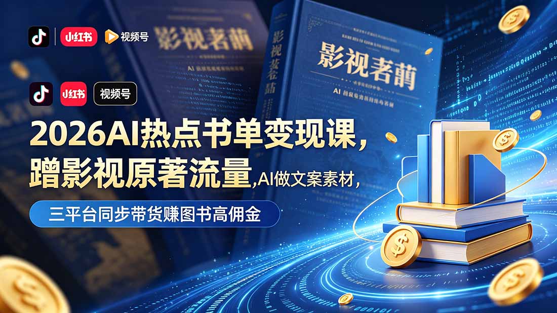 2026AI热点书单变现课，蹭影视原著流量，AI做文案素材，三平台同步带货赚图书高佣金-云享网创