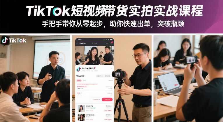 TikTok短视频带货实拍实战课程,手把手带你从零起步,助你快速出单,突破瓶颈-云享网创