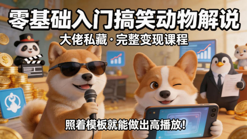 零基础入门搞笑动物解说，大佬私藏完整变现课程，照着模板就能做出高播放-云享网创
