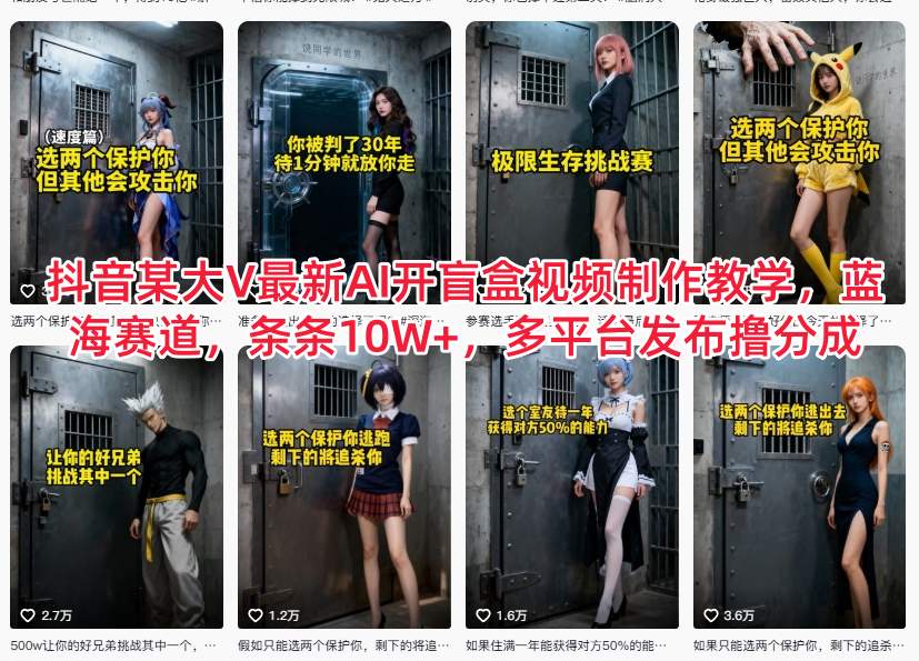 抖音某大V最新AI开盲盒视频制作教学，蓝海赛道，条条10W+，多平台发布撸分成-云享网创