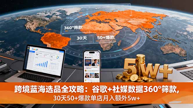 跨境蓝海选品全攻略：谷歌+社媒数据360°筛款,30天50+爆款单店月入额外5w+-云享网创