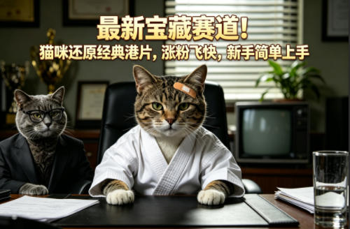最新宝藏赛道!猫咪还原经典港片,涨粉飞快,新手简单上手-云享网创