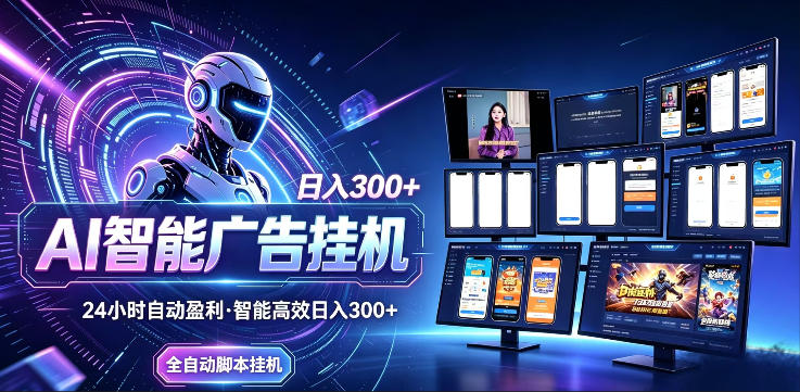 AI智能广告挂G项目，无需人工，单机稳定日入200+，可矩阵放大，24小时不间断刷广告賺收益【揭秘】-云享网创