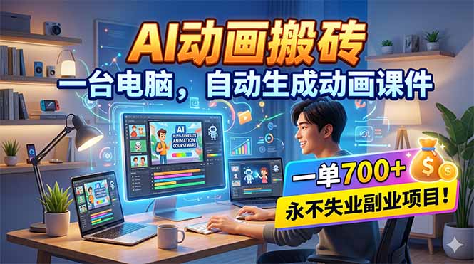AI动画搬砖,一台电脑,自动生成动画课件,一单800+ 永不失业副业项目!-云享网创