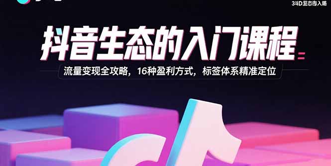 抖音生态的入门课程：流量变现全攻略，16种盈利方式，标签体系精准定位-云享网创