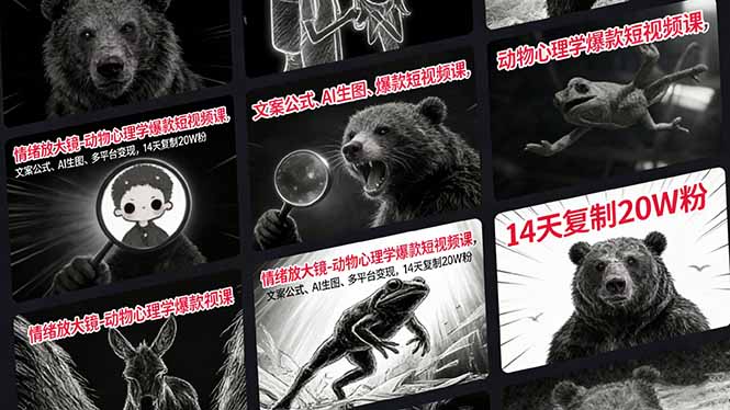 情绪放大镜-动物心理学爆款短视频课，文案公式、AI生图、多平台变现，14天复制20W粉-云享网创