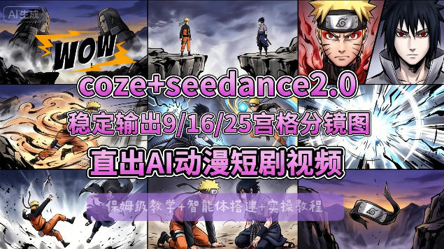 [COZE搭建教学]COZE+即梦Seedance 2.0稳定输出9-16-25宫格分镜图直出AI漫剧视频-云享网创