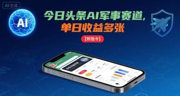 今日头条AI军事赛道，单日收益多张 ，手机可做【附指令】-云享网创