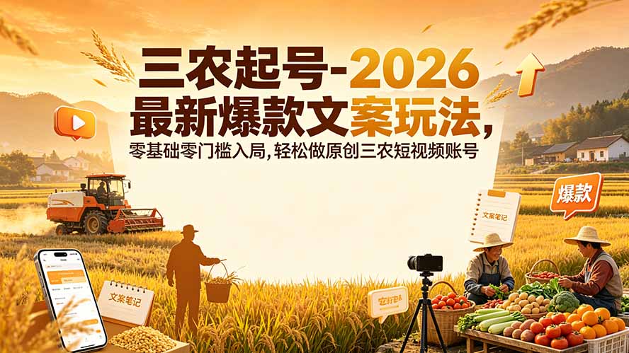 三农起号-2026 最新爆款文案玩法,零基础零门槛入局,轻松做原创三农短视频账号-云享网创