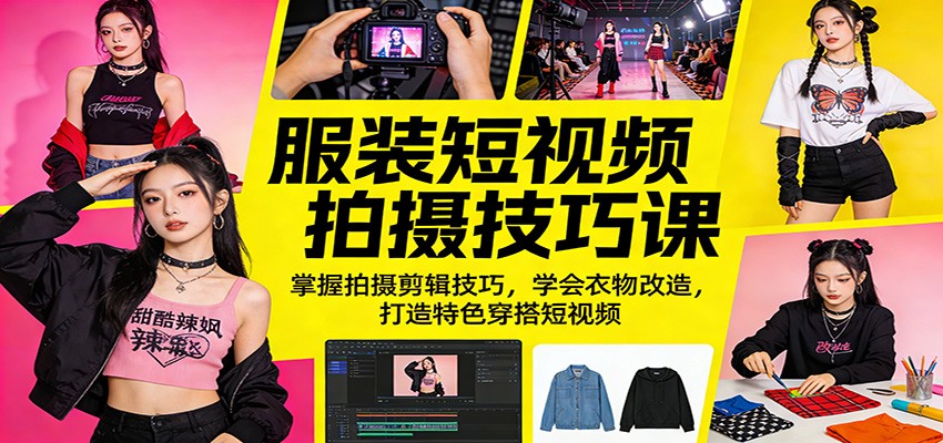 服装短视频拍摄技巧课：掌握拍摄剪辑技巧，学会衣物改造，打造特色穿搭短视频-云享网创