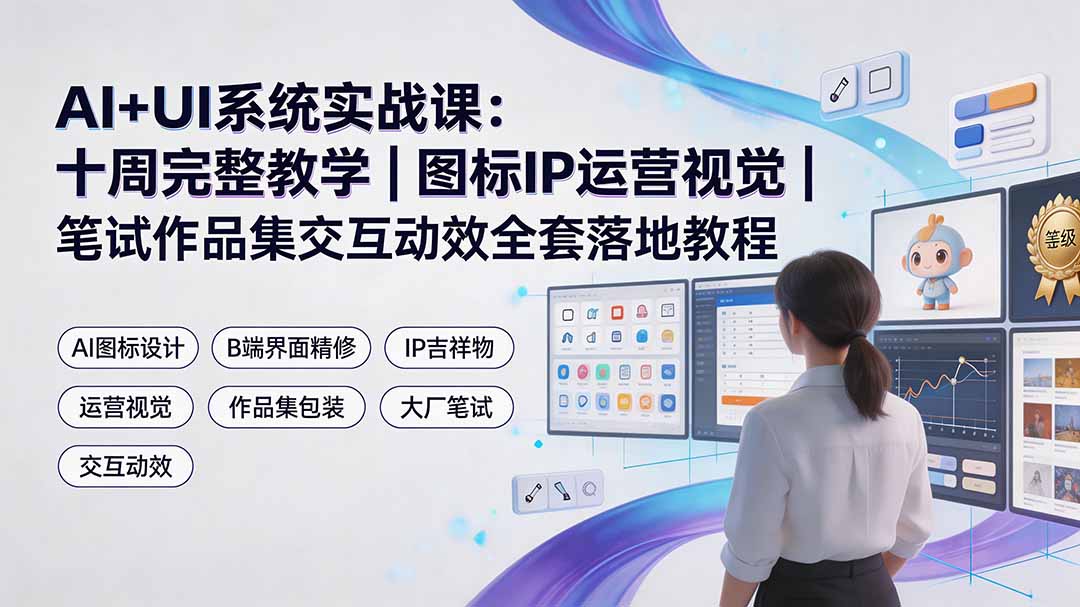 AI+UI系统实战课:十周完整教学|图标IP运营视觉|笔试作品集交互动效全套落地教程-云享网创