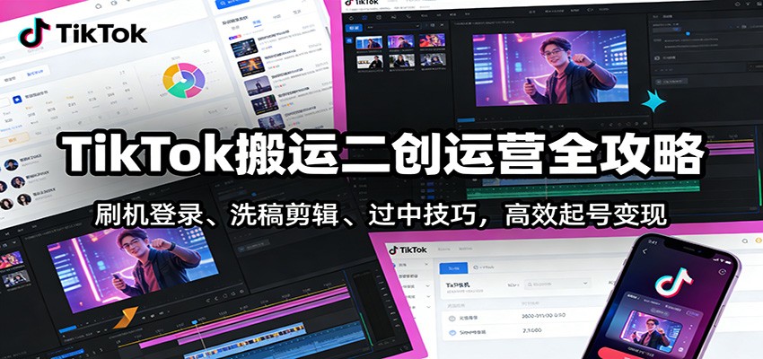 TikTok搬运二创运营全攻略：刷机登录、洗稿剪辑 、过中技巧，高效起号变现-云享网创