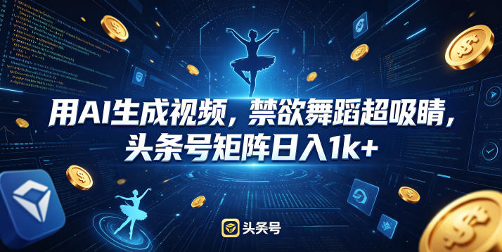 用AI生成视频，禁欲舞蹈超吸睛，头条号矩阵日入1k+-云享网创