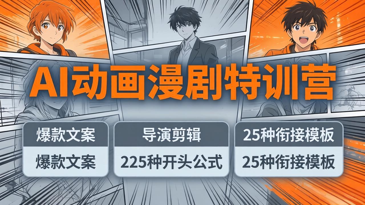 AI动画漫剧特训营：爆款文案+导演剪辑：225种开头公式+25种衔接模板，两小时剪电影级大片-云享网创