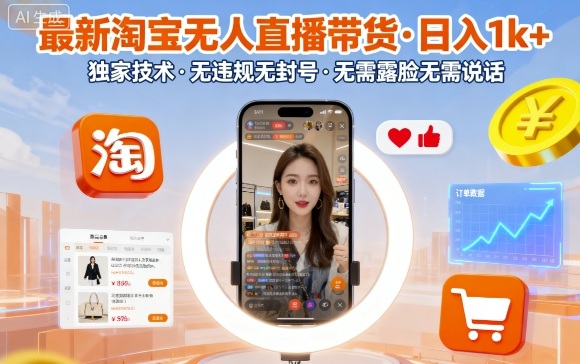 最新淘宝无人直播带货,日入1k+,独家技术,无违规无封号,无需露脸无需说话【揭秘】-云享网创