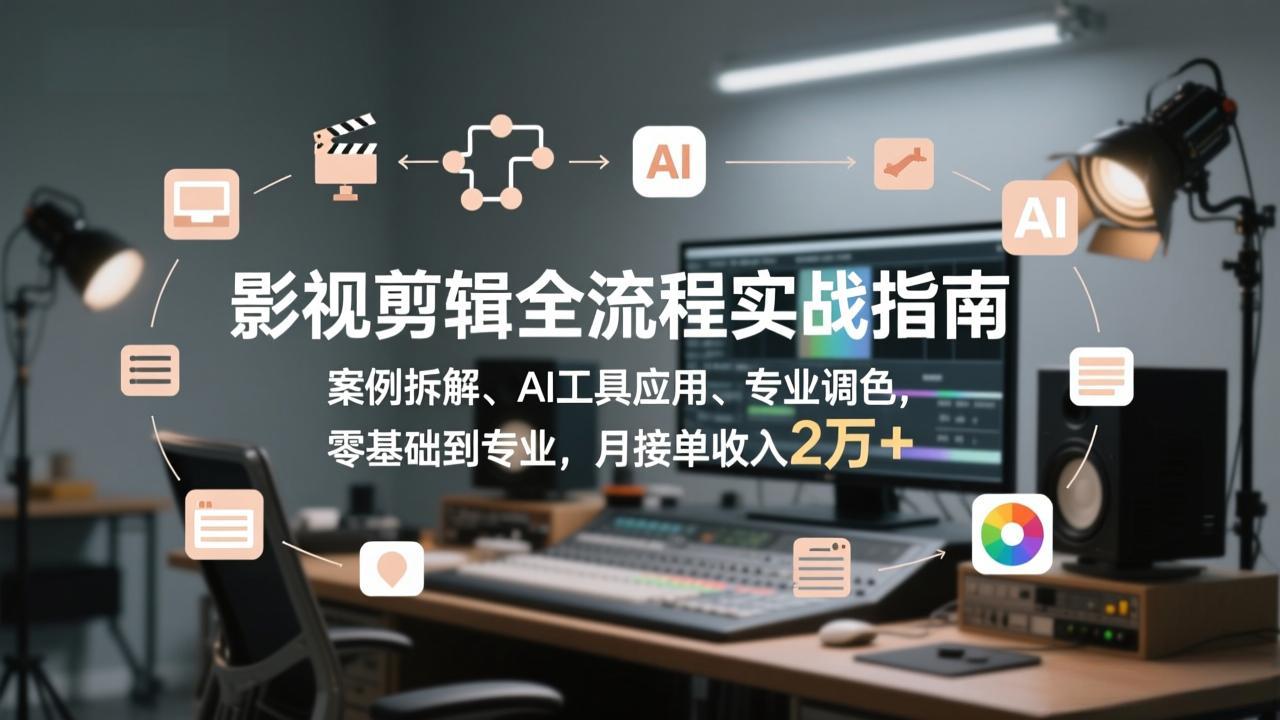 影视剪辑全流程实战指南，案例拆解、AI工具应用、专业调色，零基础到专业，月接单收入2万+-云享网创