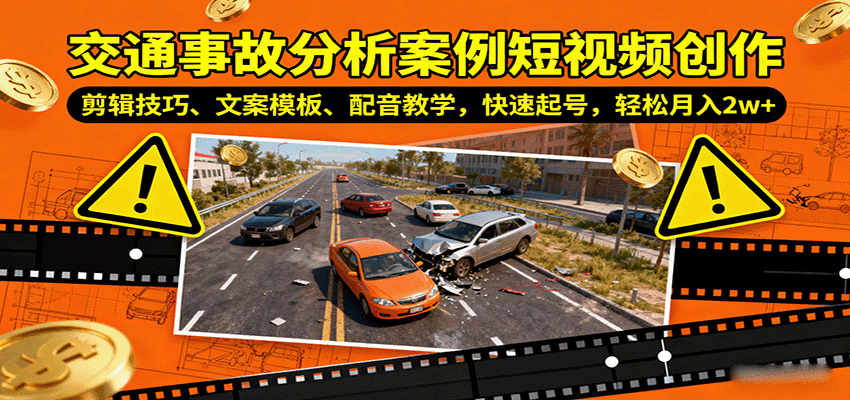 交通事故分析案例短视频创作，剪辑技巧、文案模板、配音教学，快速起号，轻松月入2w+-云享网创