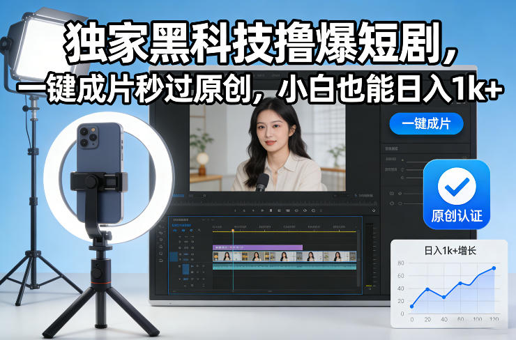 独家黑科技撸爆短剧，一键成片秒过原创，小白也能日入1k+【揭秘】-云享网创