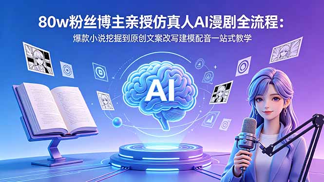 80w粉丝博主亲授仿真人AI漫剧全流程：爆款小说挖掘到原创文案改写建模配音一站式教学-云享网创