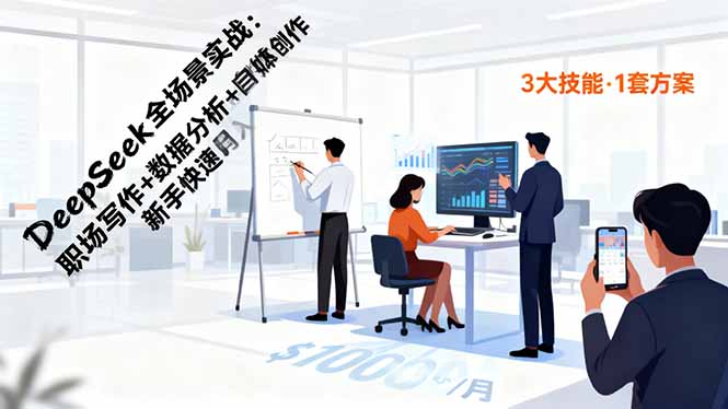 DeepSeek全场景实战：职场写作+数据分析+自媒体创作，新手快速月入过万-云享网创