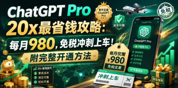 ChatGPT Pro 20x最省钱攻略：每月980，免税冲刺上车！附完整开通方法【文档】-云享网创