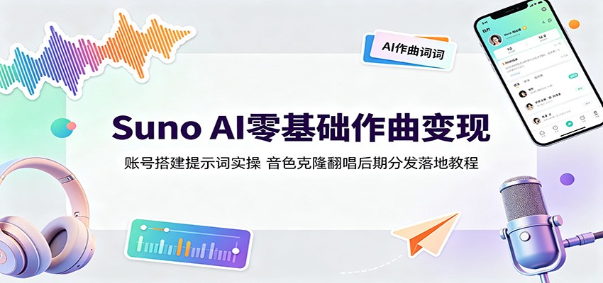 Suno AI零基础作曲变现：账号搭建提示词实操，音色克隆翻唱后期分发落地教程-云享网创