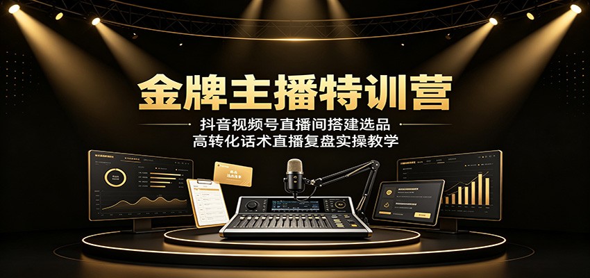 金牌主播特训营：抖音视频号直播间搭建选品，高转化话术直播复盘实操教学-云享网创