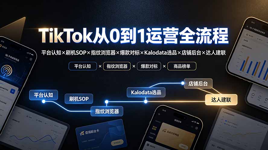 TikTok从0到1运营全流程：平台认知×刷机SOP×指纹浏览器×爆款对标×Kalodata选品×店铺后台×达人建联-云享网创