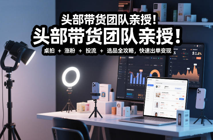 头部带货团队亲授！专业短视频实拍带货课：桌拍+涨粉+投流+选品全攻略，快速出单变现，月入2w+-云享网创
