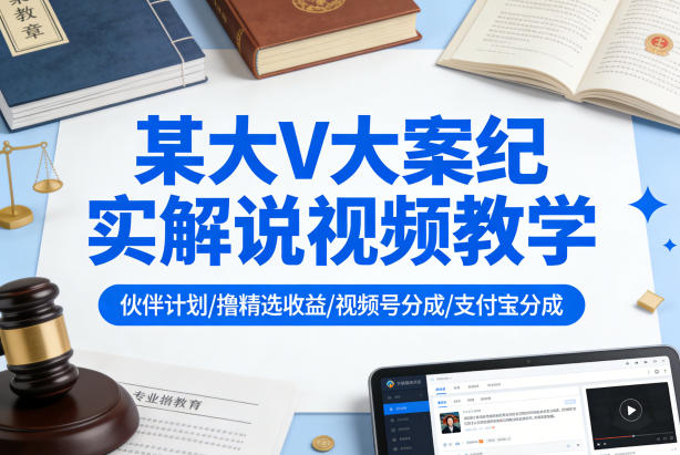 某大V大案纪实解说视频教学，可做伙伴计划、撸精选收益，视频号和支付宝分成计划均可-云享网创