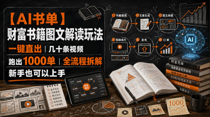 【AI书单】财富书籍图文解读玩法,一键直出,几十条视频,跑出1000单,全流程拆解,新手也可以上手-云享网创