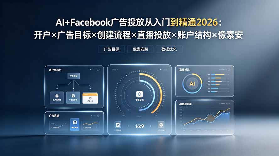 AI+Facebook广告投放从入门到精通2026:开户×广告目标×创建流程×直播投放×账户结构×像素安装×AI赋能-云享网创