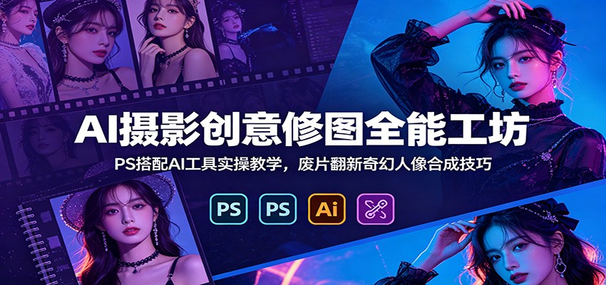 AI摄影创意修图全能工坊：PS搭配AI工具实操教学，废片翻新奇幻人像合成技巧-云享网创