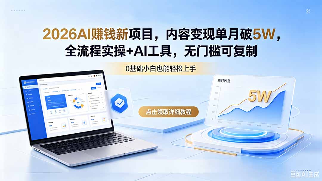 2026AI赚钱新项目，内容变现单月破5W，全流程实操+AI工具，无门槛可复制-云享网创
