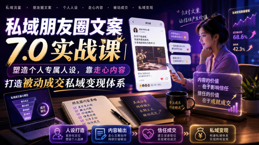 私域朋友圈文案7.0实战课|塑造个人专属人设,靠走心内容打造被动成交私域变现体系-云享网创