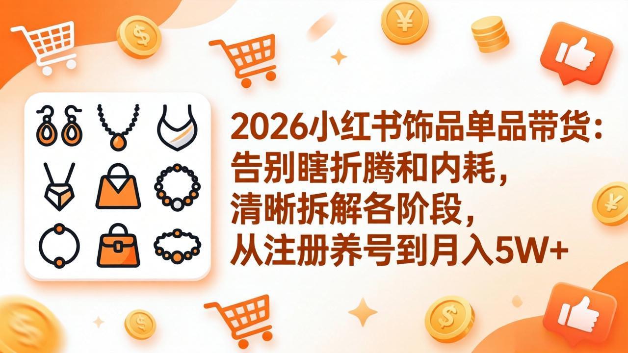 2026小红书饰品单品带货：告别瞎折腾和内耗，清晰拆解各阶段，从注册养号到月入5W+-云享网创