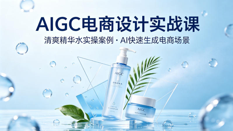 AIGC电商设计实战课,以清爽精华水为实操案例,教你用AI快速生成电商场景-云享网创