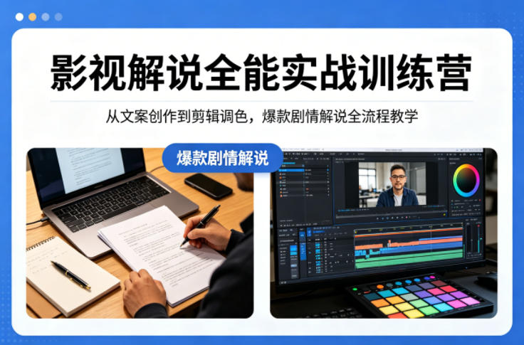 影视解说全能实战训练营：从文案创作到剪辑调色，爆款剧情解说全流程教学-云享网创