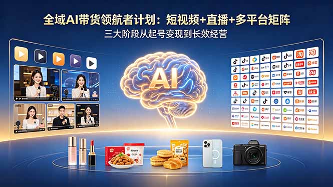 全域AI带货领航者计划：短视频+直播+多平台矩阵，三大阶段从起号变现到长效经营-云享网创