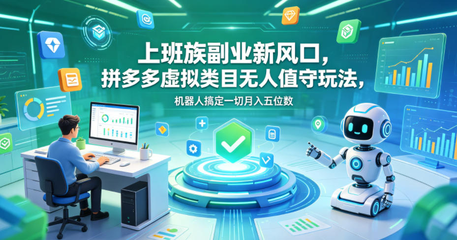 上班族副业新风口，拼多多虚拟类目无人值守玩法，机器人搞定一切月入五位数【揭秘】-云享网创
