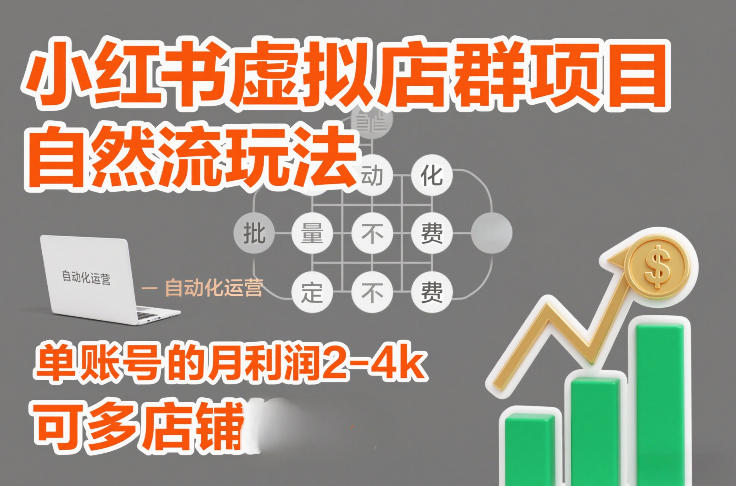 小红书虚拟店群项目,自然流玩法,批量自动化,稳定不费号,单账号的月利润2-4k,可多店矩阵-云享网创