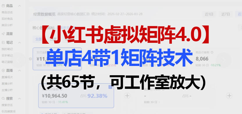 小红书虚拟矩阵4.0技术：单店4带1矩阵(共65节，可工作室放大)-云享网创