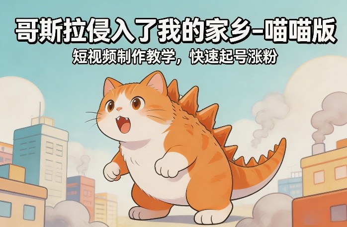 哥斯拉侵入了我的家乡–喵喵版短视频制作教学，快速起号涨粉-云享网创