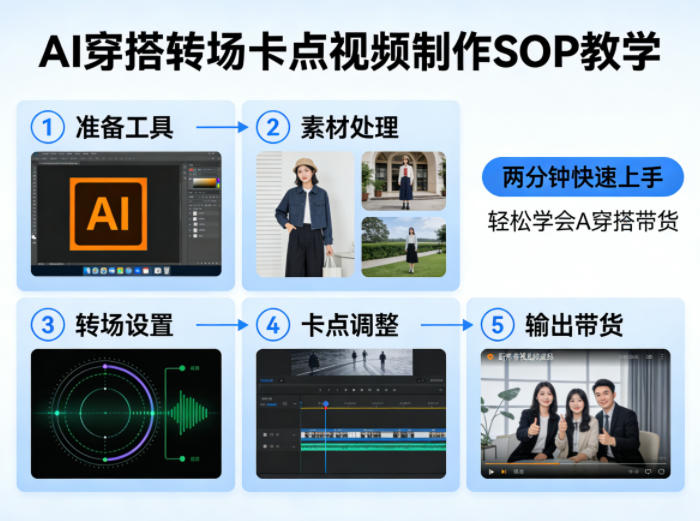 AI穿搭转场卡点视频制作SOP教学，两分钟快速上手，轻松学会AI穿搭带货-云享网创