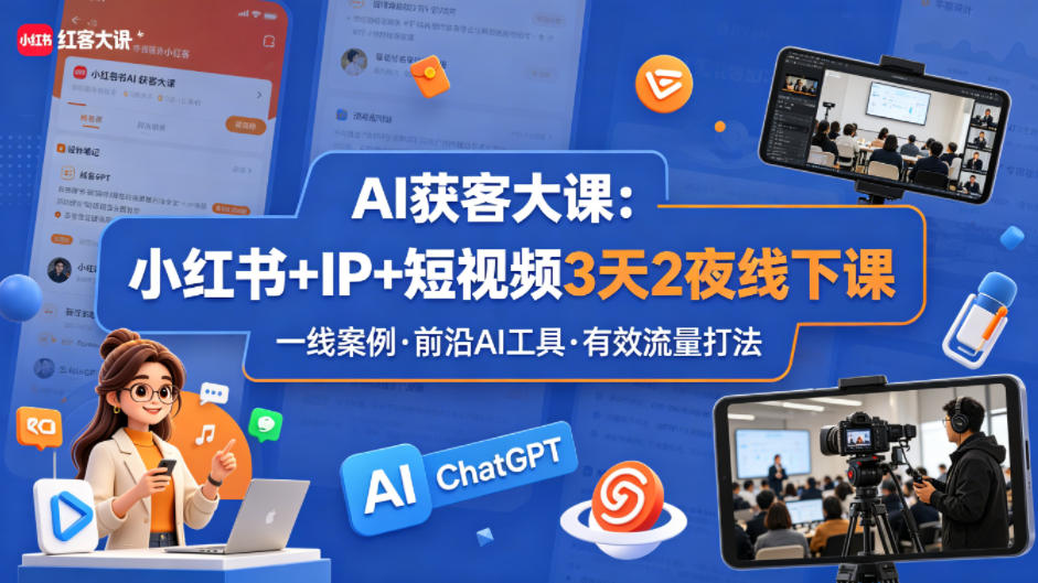 AI获客大课小红书+IP+短视频3天2夜线下课，用最真实的一线案例，最前沿的AI工具，最有效的流量打法-云享网创