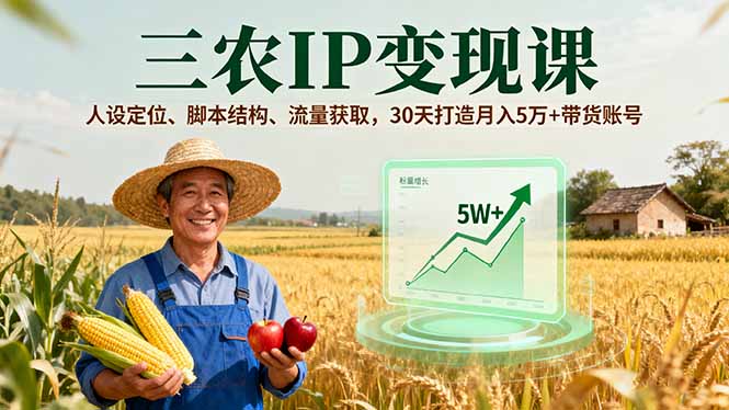 三农IP变现课,人设定位、脚本结构、流量获取,30天打造月入5万+带货账号-云享网创