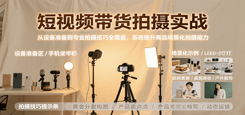 短视频带货拍摄实战，从设备准备到专业拍摄技巧全覆盖，系统提升商品场景化拍摄能力-云享网创